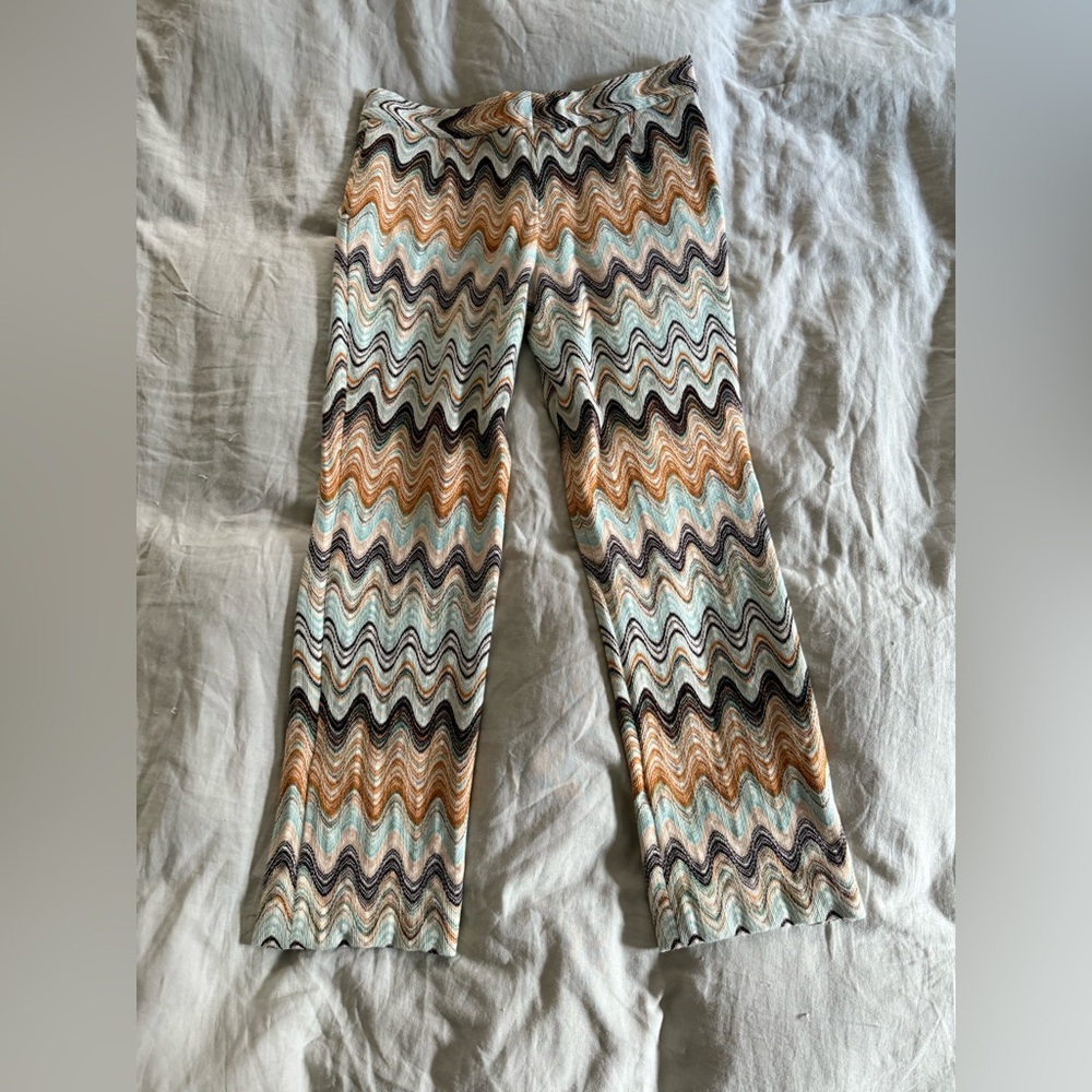 Missoni Zigzag Knit Pants in Cream, Tan, Black & Aqua